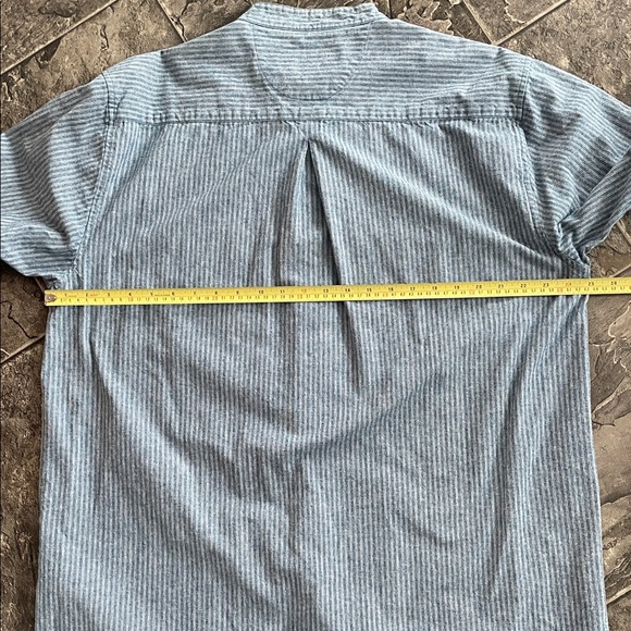 LEE VALLEY IRELAND Blue Striped Brushed Soft Cotton Band Collar Button-Up Shirt - Picture 7 of 11